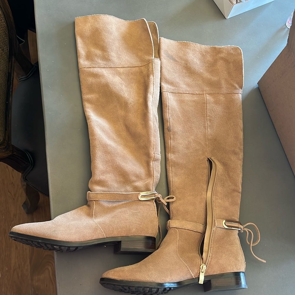 White House Black Market Tan Suede Knee-High Heeled Boots